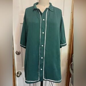 Abercrombie & Fitch green collared shirt with white piping